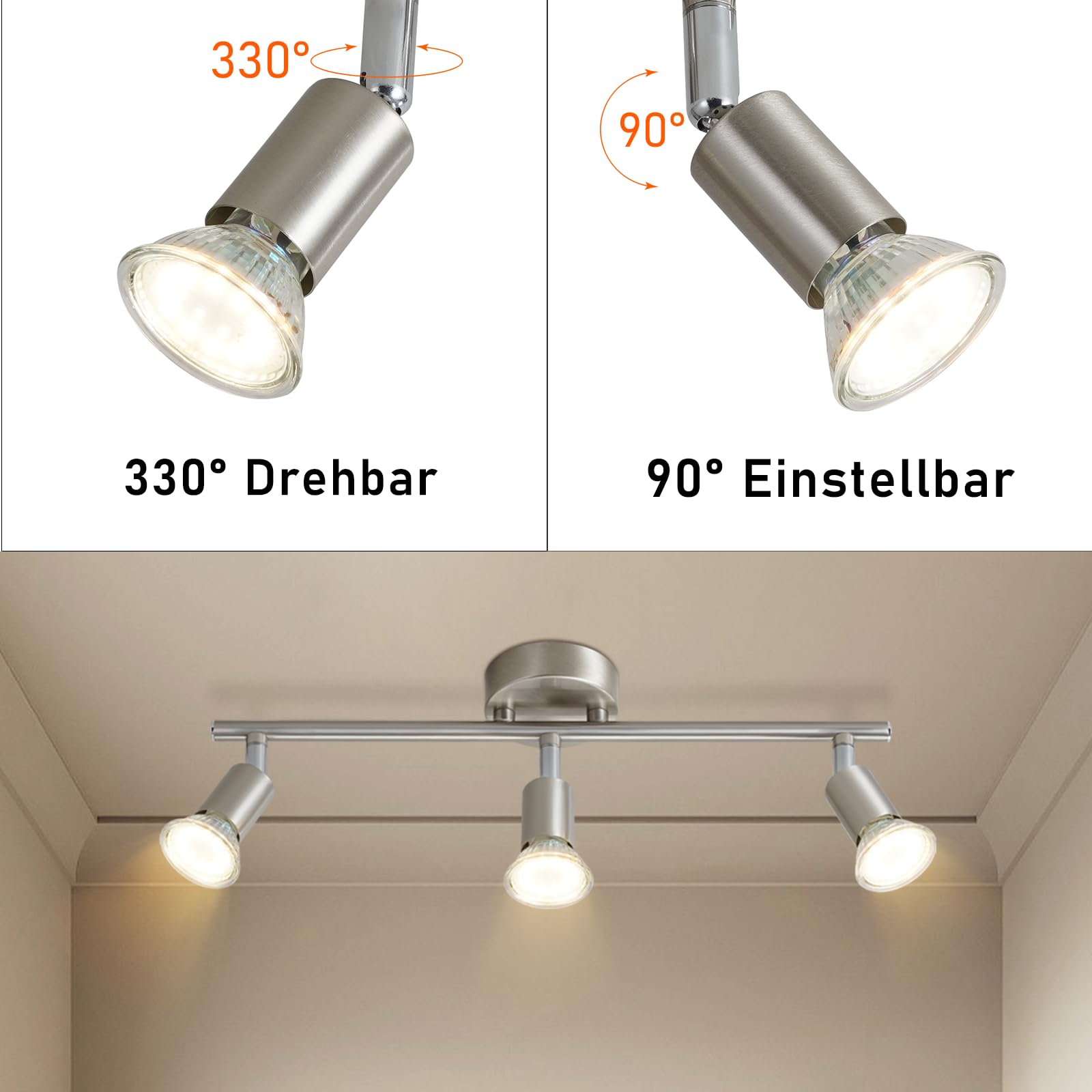 Lampa sufitowa LED 3-płomieniowe reflektory sufitowe GU10 Obrotowa 330°Przemysłowa lampa sypialnia Jadalnia bez żarówek