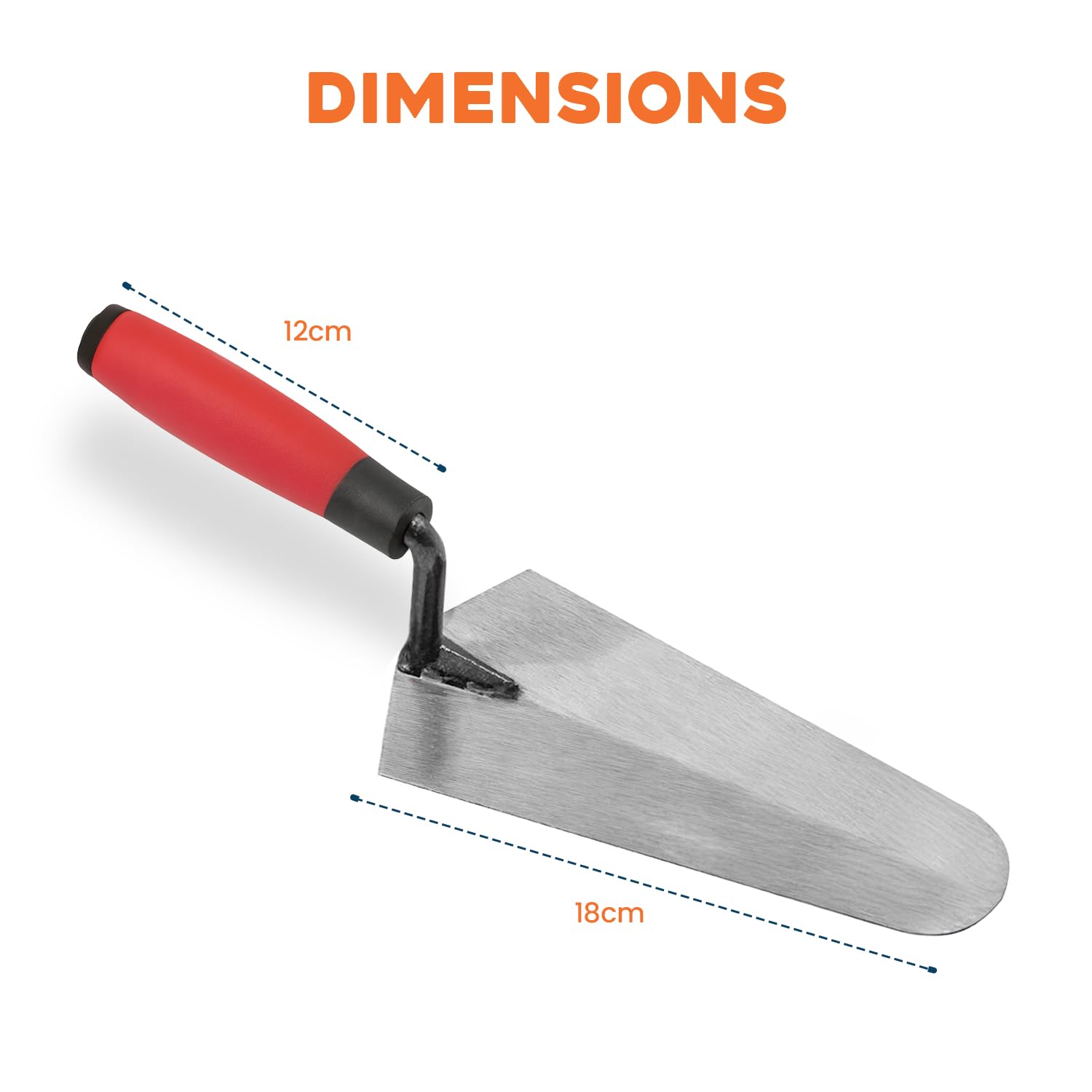 180mm Gauging Trowel, Carbon Steel Blade with TPR Soft Grip Handle - Image 2