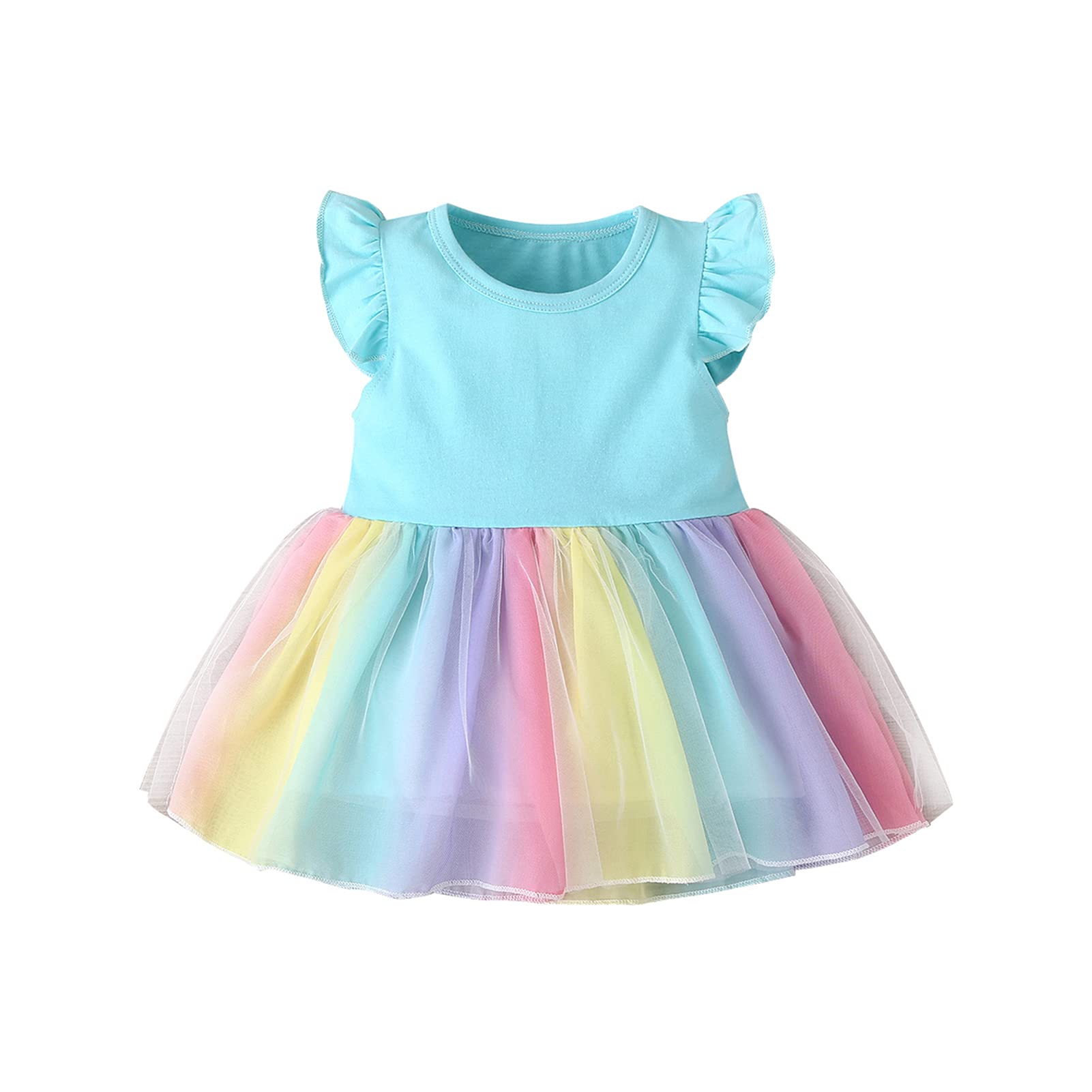 Toddler Baby Girl Dress Rainbow Tutu Lace Dresses Play Wear Princess Girl Dress Casual Summer Clothes (Sky Blue, 18-24 Month)