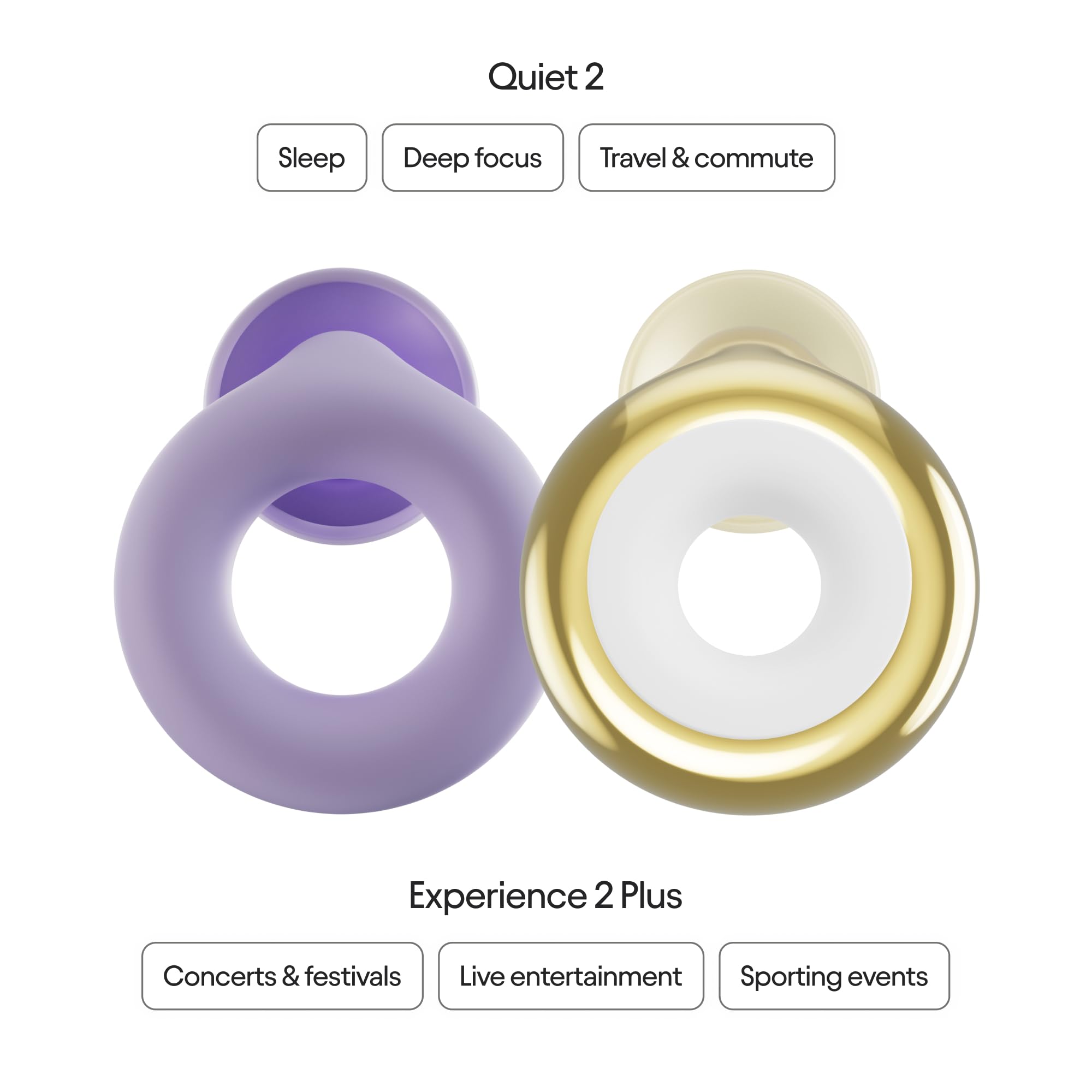 Loop Earplugs, coffret Jour & Nuit Plus (lot de deux) – Quiet 2 + Experience 2 Plus | Bouchons d’oreille réutilisables pour le sommeil, la concentration, la sensibilité au bruit