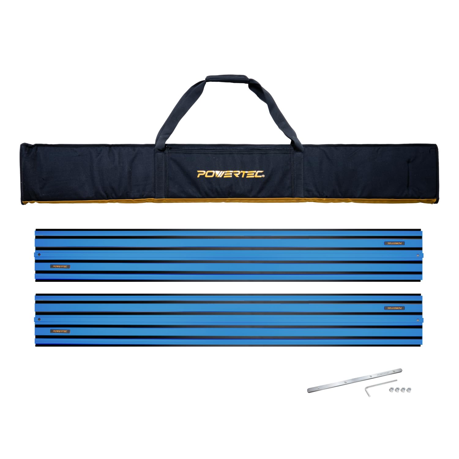 POWERTEC 72152 110" Track Saw Guide Rail Joining Set with Protective Bag for DeWalt Track Saws | Includes 2x55" Guide Rails and (1) Guide Rail
