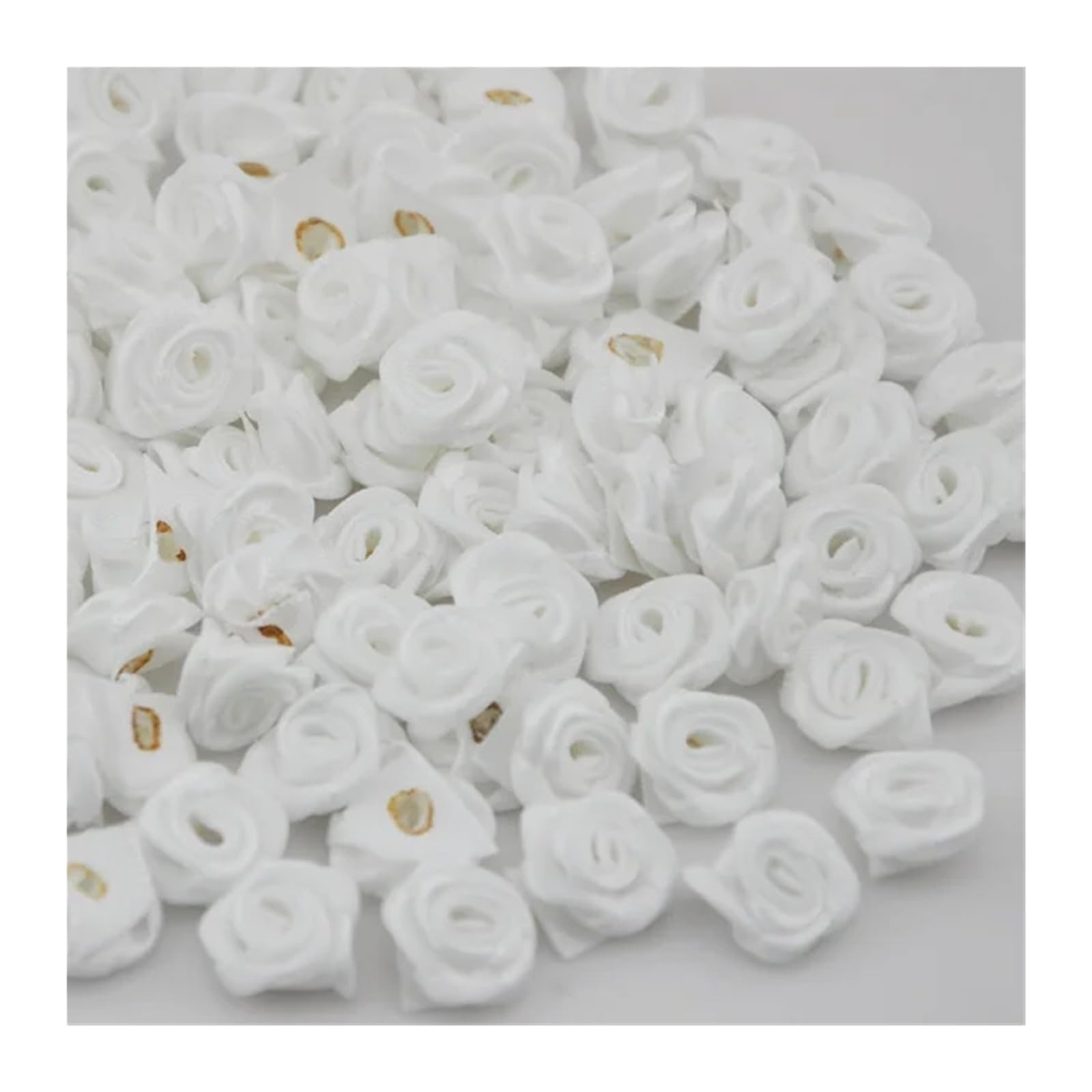 NDSJAIE Fabric Flowers home decor 50pcs Satin Ribbon Flower Rose craft/wedding appliques Lots Colors for wedding celebration decor(White)