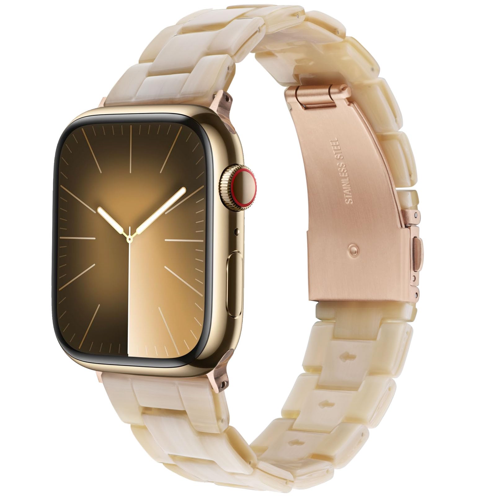 V-MORO Resin Band Compatible with Apple Watch Series 7/8/9/10/11 41/40/38/42mm, Women Fashion Strap for iWatch Series 6/5/4/3/2/1/SE, Lightweight Bracelet Wristband Replacement, Ivory White-Rose Gold — view 27