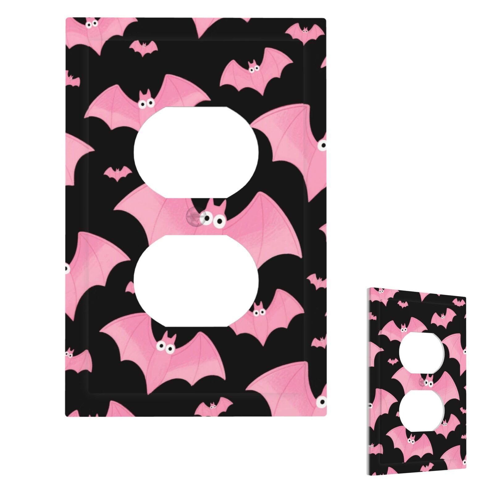 Fekiloot Duplex Halloween Black Bats Pink Wall Plate Cover Modern Decorative 1 Gang Light Switch Cover Unbreakable Receptacle Outlet Covers For Living Room Bedroom Home Decor