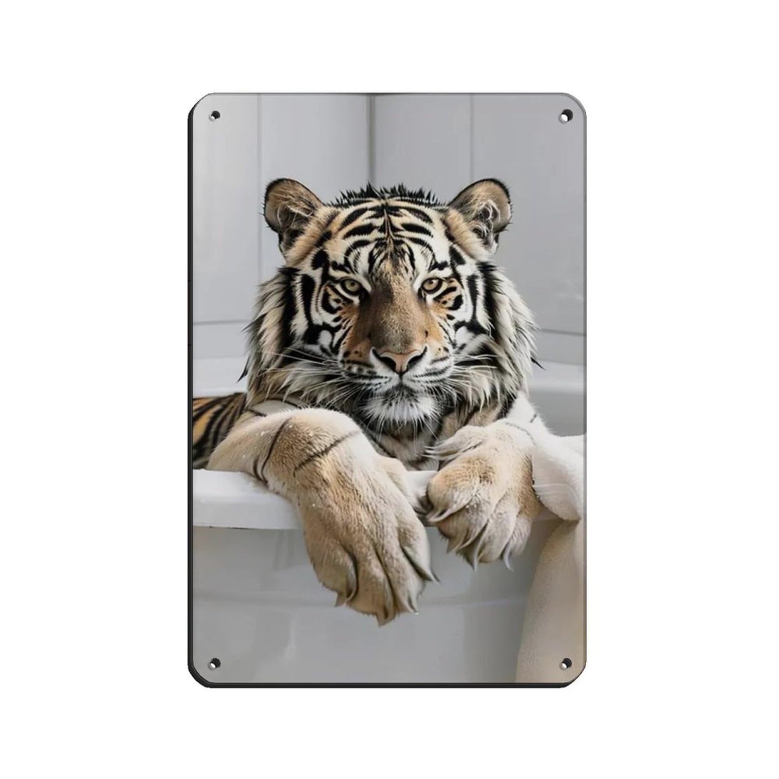Funny Tiger in Bathtub Art, Cute Bathroom & Laundry Room Tin Sign Vintage Metal Pub Club Cafe Bar Home Wall Art Decoration Poster Retro 8x12inch(20x30cm)