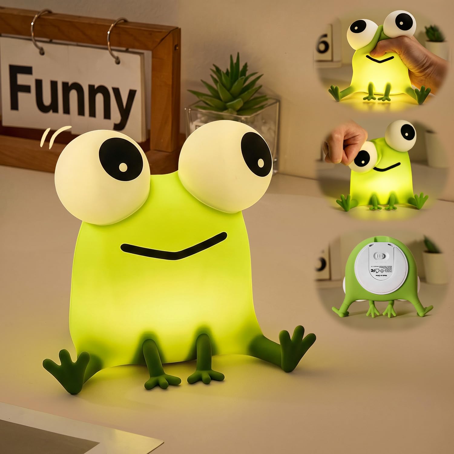 Big-Eyed Frog Lamp Funny Gifts, 3 Dimming+Silicone Random Stuff, Touch+Timer+Rechargeable Night Light, Unique Cool Lamp Weird Stuff Cool Things, Cute Gag Gifts Frog Gifts for Kids, Teens, Adults