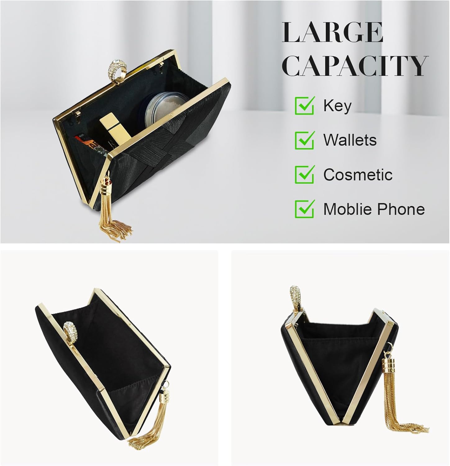 Clutch Purses for Women Tassel Evening Clutch bag Sparkly Diamond Crossbody Shoulder Bag For Wedding Night out Party - Image 5