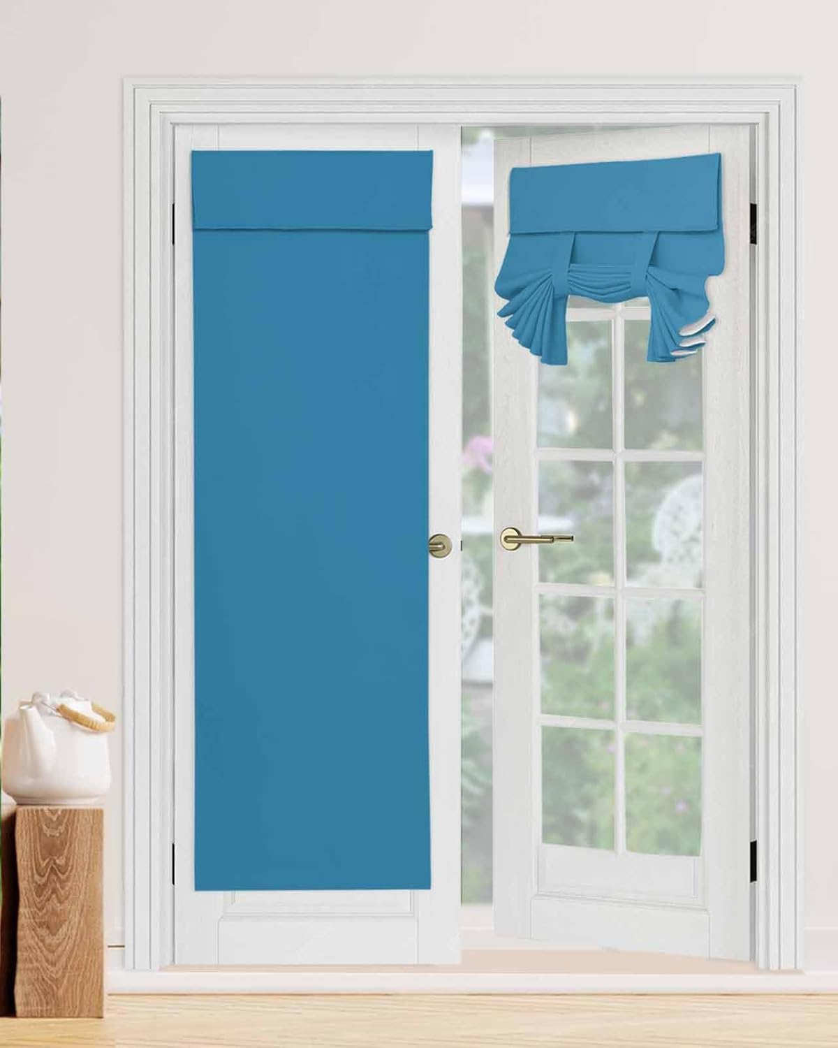 DecorLovee Blue Blackout Door Curtains for Door Window, Modern Pure Wave Ride French Doorway Curtains Privacy Door Curtain for Patio Door, Sliding Door, Front Door, 26Wx70L Inch