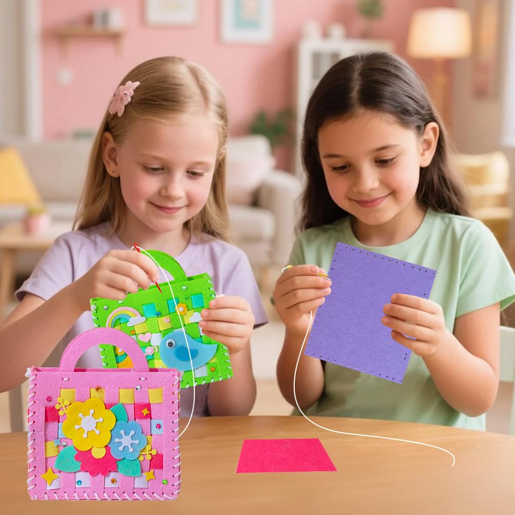 Kreatywny zestaw do szycia, 4 opakowania do szycia własnych torebek zestaw dla dzieci torba do szycia filc dla dzieci dla początkujących dzieci zabawa DIY edukacyjne rzemiosło prezenty dla dziewczynek