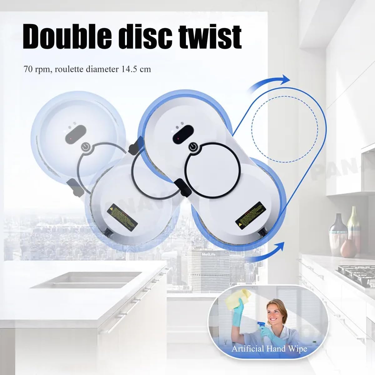 Smart Glass Cleaning Robot, 5600Pa Strong Suction Window Cleaning Robot, Power Outage Protection, Edge Detection, Suitable for Outdoor and Indoor high-Rise Windows, with Various Accessories