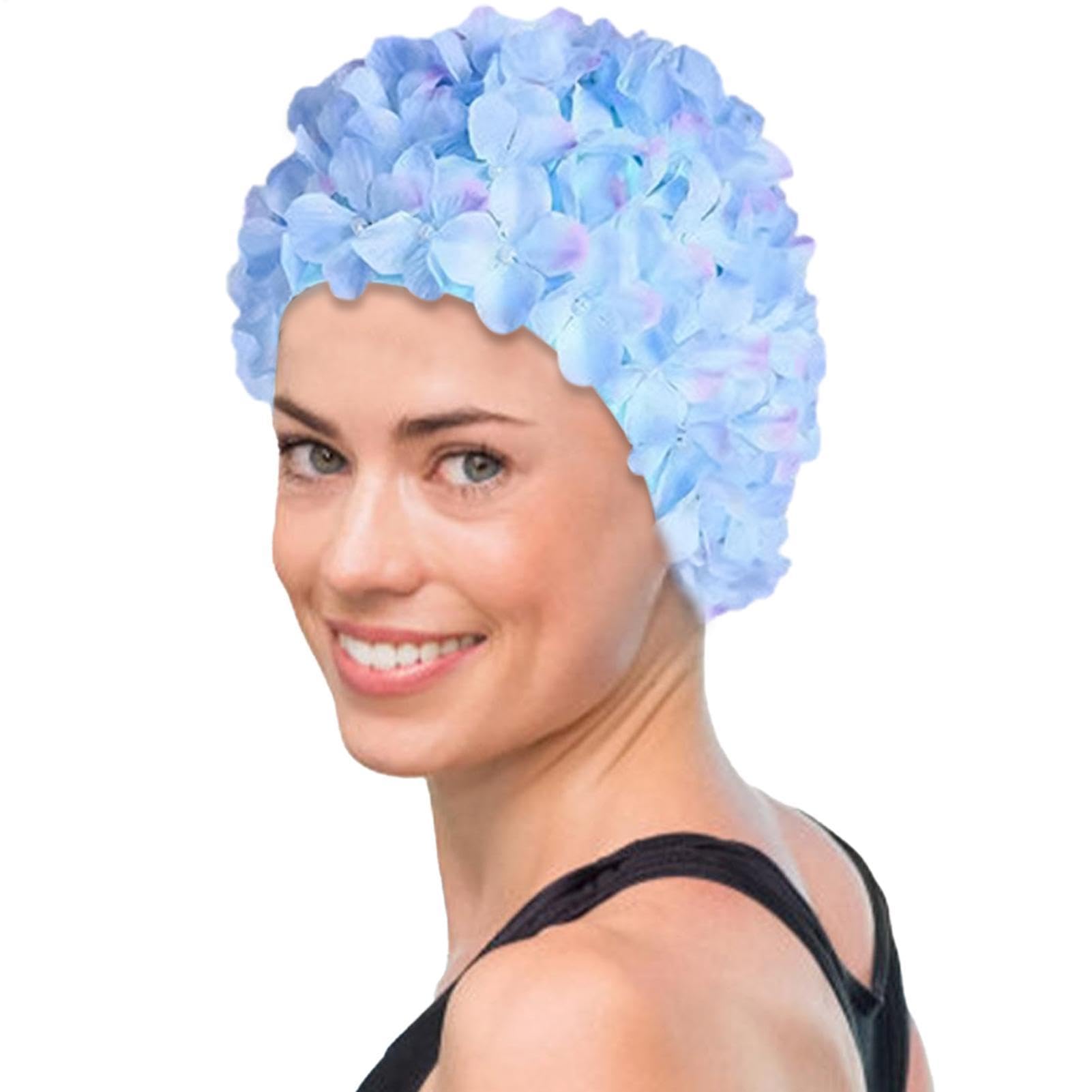 Swimming Hat Women Brocade Flower Swim Hat, Vintage Floral Petal Swimming Hats Retro Style Bathing Cap Fashionable Flower Swim Cap For Water Parks SwimmingPool