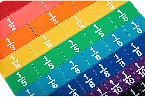 Miniatura 4 de hand2mind Azulejos de fracción de arco iris de plástico, materiales matemáticos Montessori, manipuladores de fracciones, fracción de unidad, barras