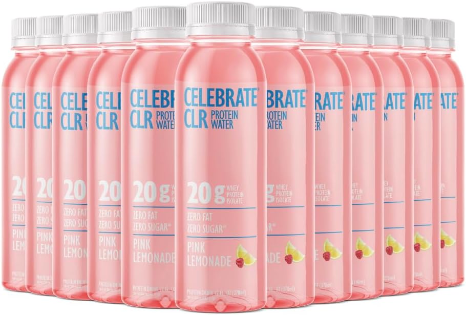 Celebrate Vitamins Celebrate CLR Whey Isolate Protein Water, Pink Lemonade - 20 g Protein - Ready to Drink - Gluten Free and Sugar Free - For Post Bariatric Surgery Patients, 12 pack