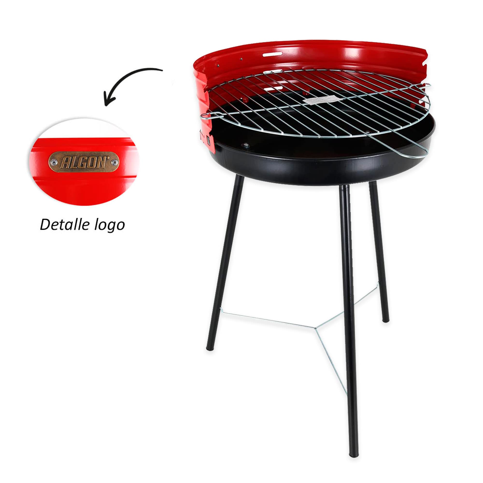 Algon okrągły grill węglowy z wytrzymałym i trwałym wzmocnieniem. Ocynkowany grill do użytku na zewnątrz, grill węglowy z nogami, średnica 42 cm