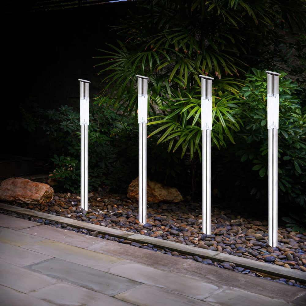 Stecklampe Edelstahl Außenleuchte Stehlampe Solarlampe Wegeleuchte, silber Kunststoff weiß, LED Leuchtmittel, DxH 5x70 cm, 7er Set