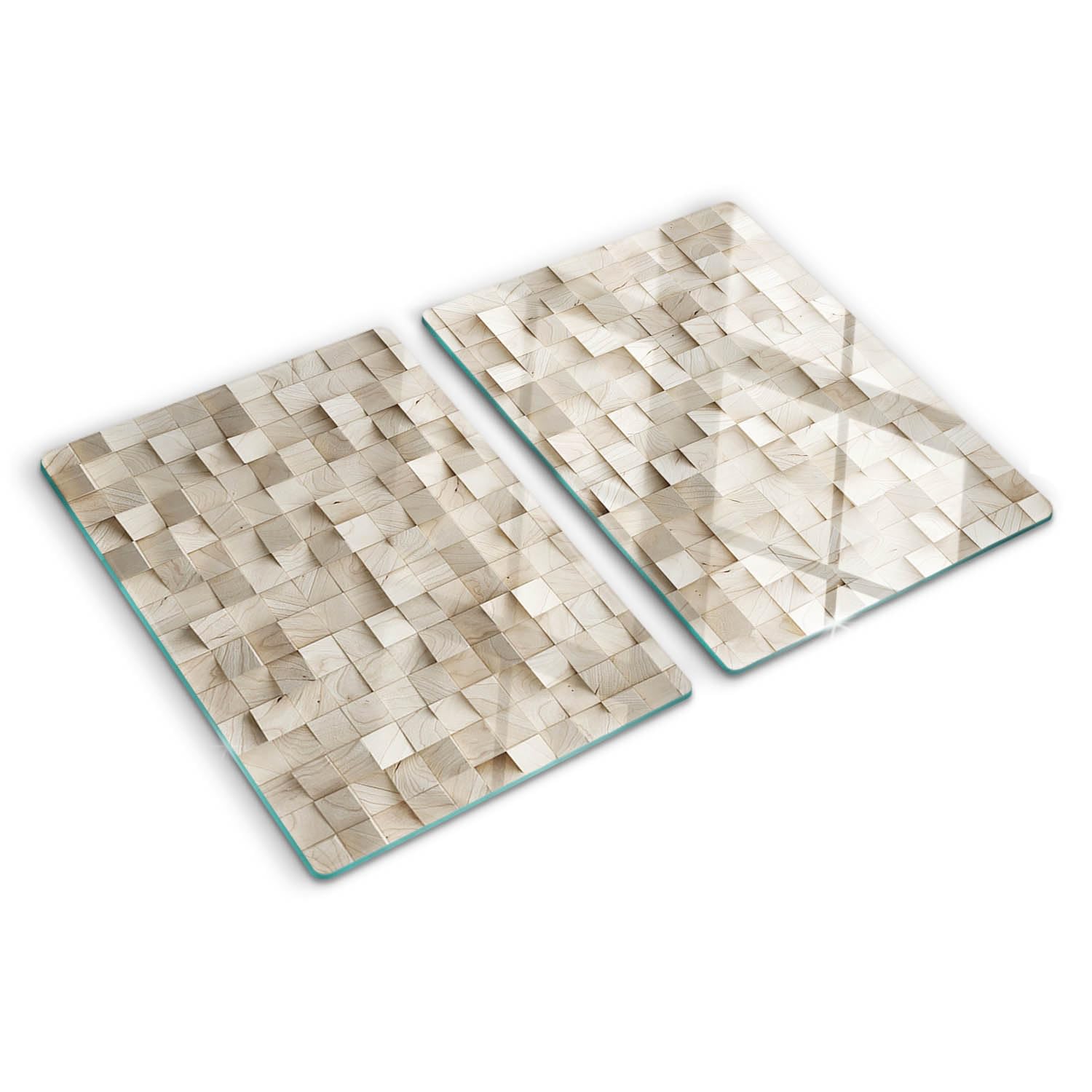 Planche à découper en verre aux bords polis et impression modernité bois pour cuisine haut de gamme