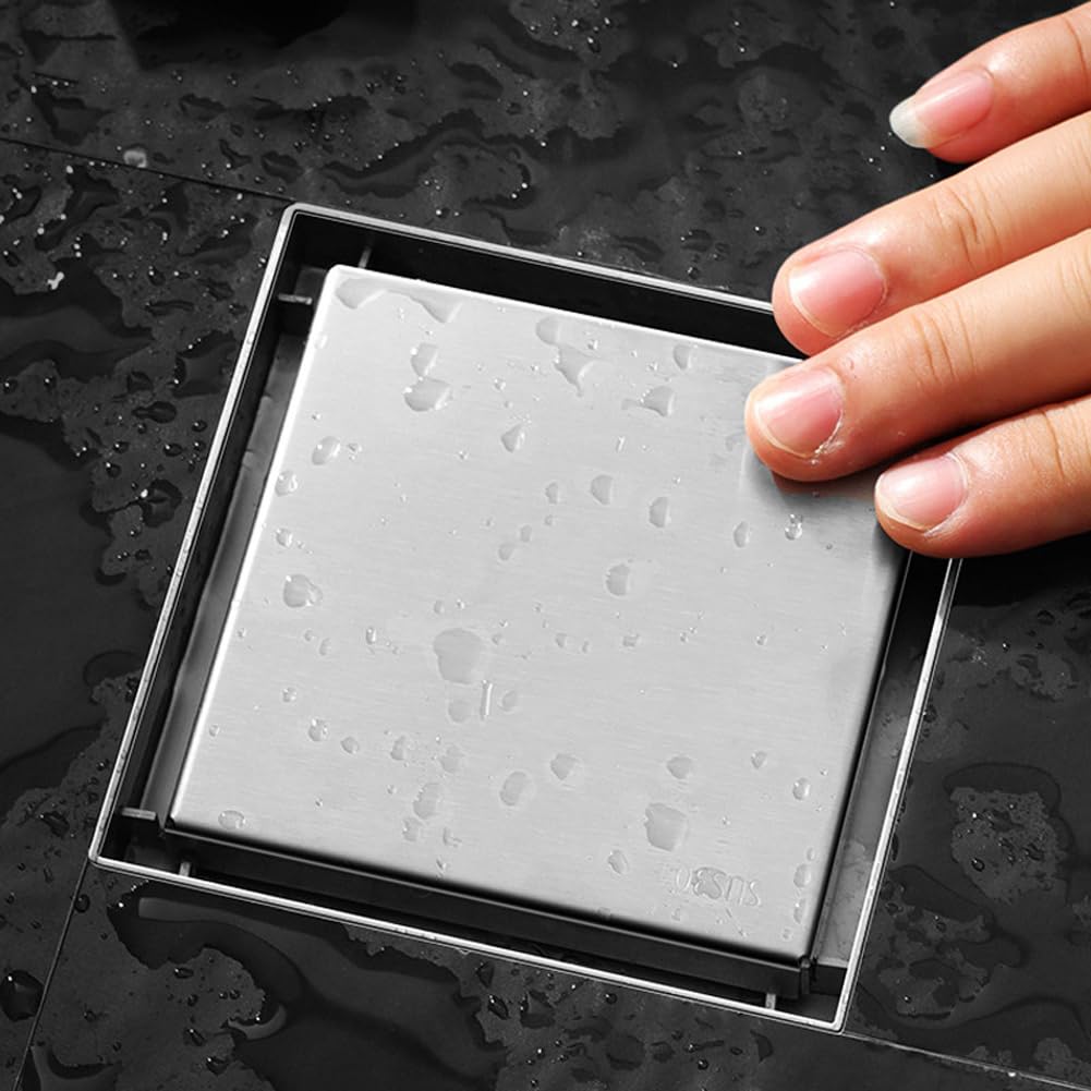10cm Floor Drain Shower Drain, Square Bathroom Drain Large Floor Water Filter Drainer, for Kitchen Bathroom Washroom Garage Basement Toilet