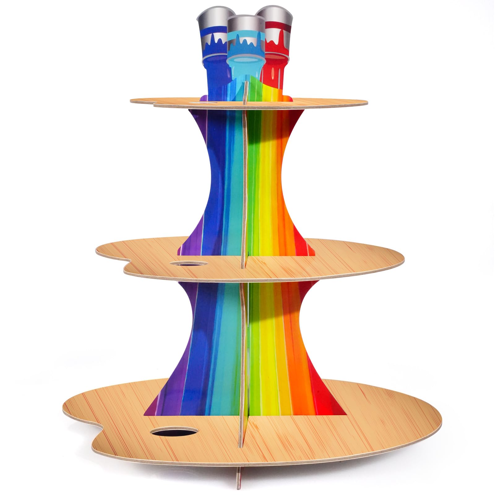 TEASIK Art Painting Cupcake Stand,3-Tier Cup Cake Stand,Art Paint Party Cupcake Stand Decorations,for Artist Birthday Baby or Shower Party Decor Supplies