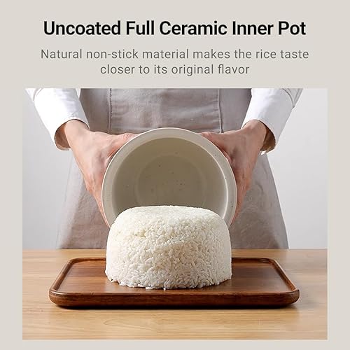 Miniatura 2 de Joydeem Arrocera de cerámica FD20S-W, 4 tazas de ollas de arroz sin cocer con olla interior de cerámica pura, inicio de oferta las 24 horas, 2 L,