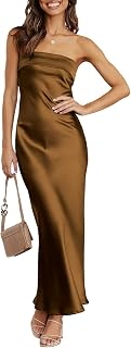 Caracilia Women's Strapless Satin Tube Bodycon Backless Wedding Guest Maxi Dress 2025 Fall Formal Long Dresses
