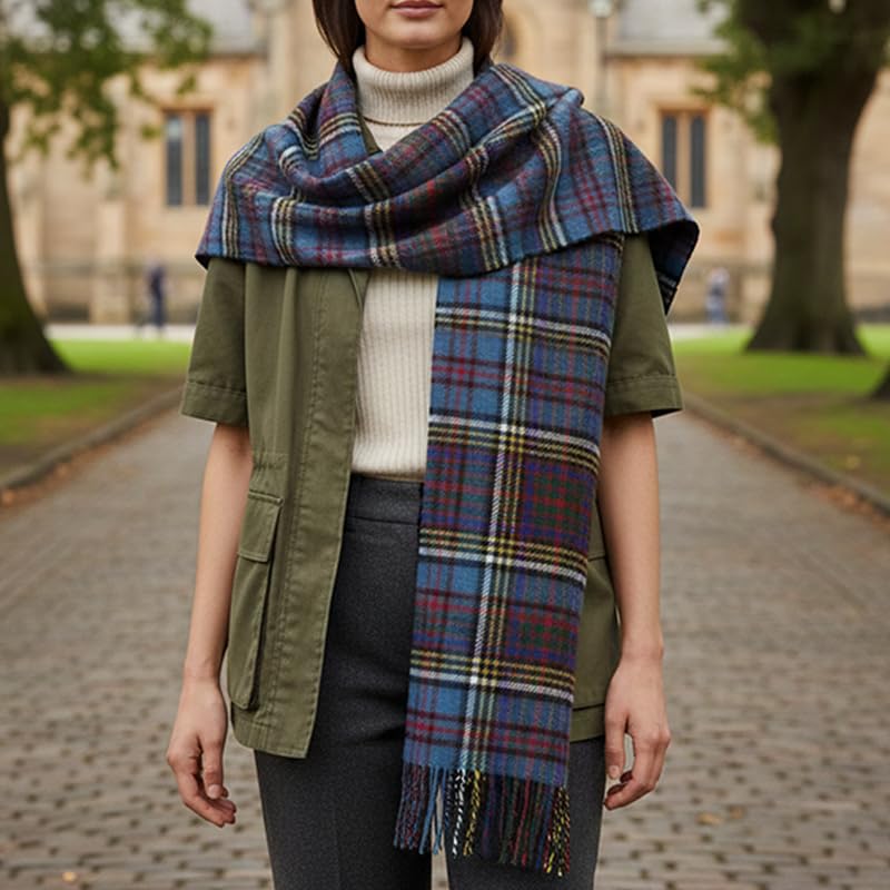 Étole écossaise en tartan 100% pure laine d'agneau pour femme - Châle doux et non irritant - Accessoire et cadeau authentique d'Écosse pour l'hiver, idéal en toute saison