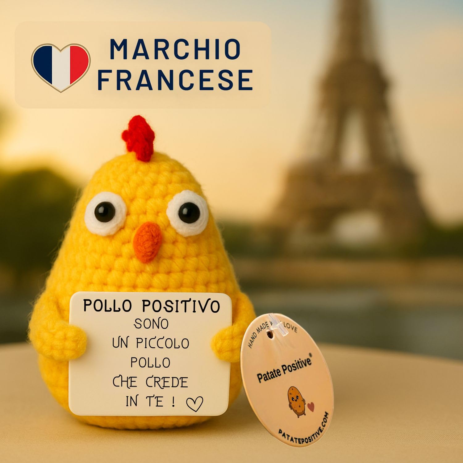 Pollo Positivo© | Regalo di Pasqua | Idea Divertente & Simpatica | Compleanno Bambino Bambina | Festa Amico| Sorpresa Collega| Amigurumi Motivazionale| Giocattolo Comico| Decorazione Tavola Pasqua