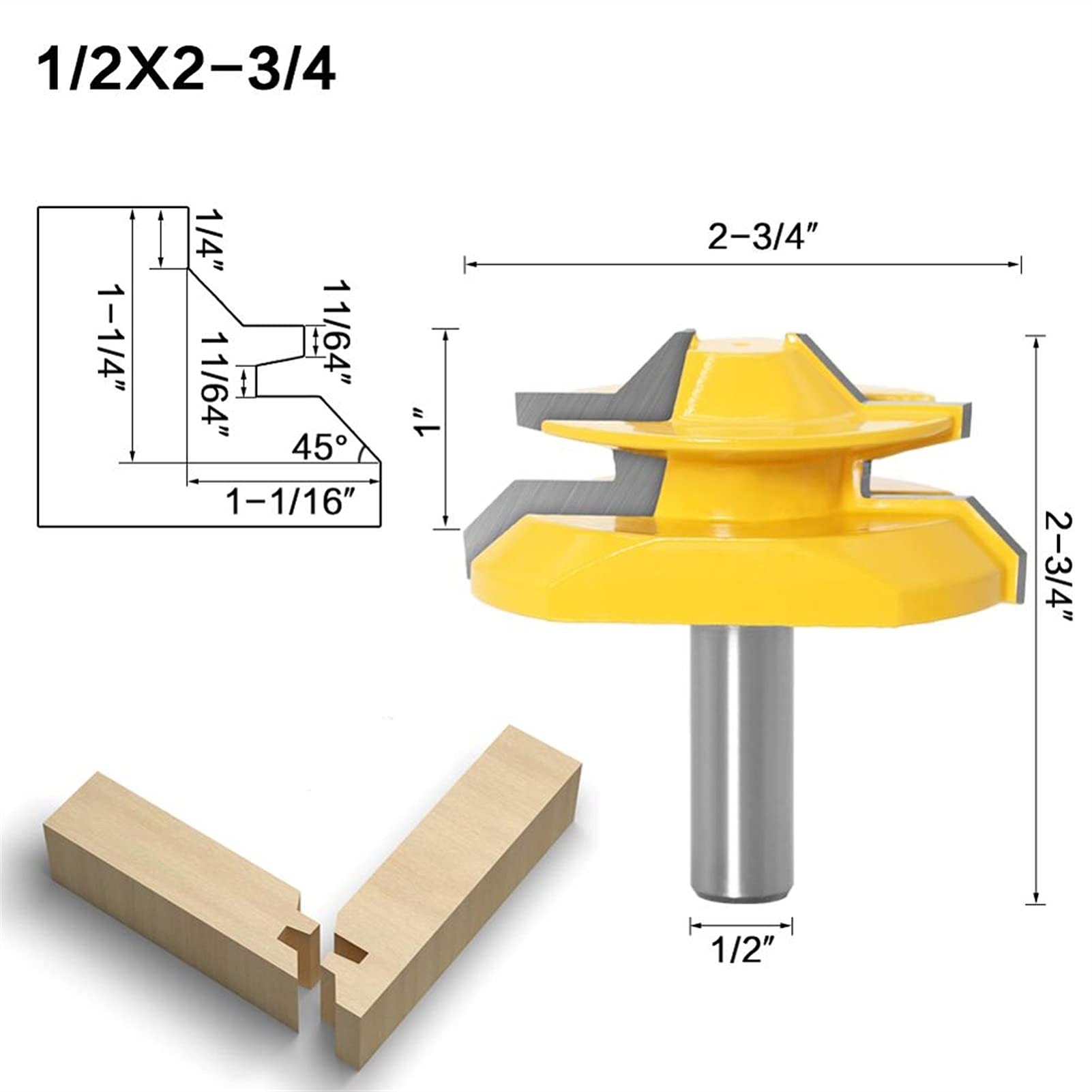 1/3 Sztuk 45 Stopni Router Bit Ustawianie narzędzi do obróbki drewna frezowy frez Frezy trzpieniowe JIYAMI'EN EL (Size : 12.7X69mm)