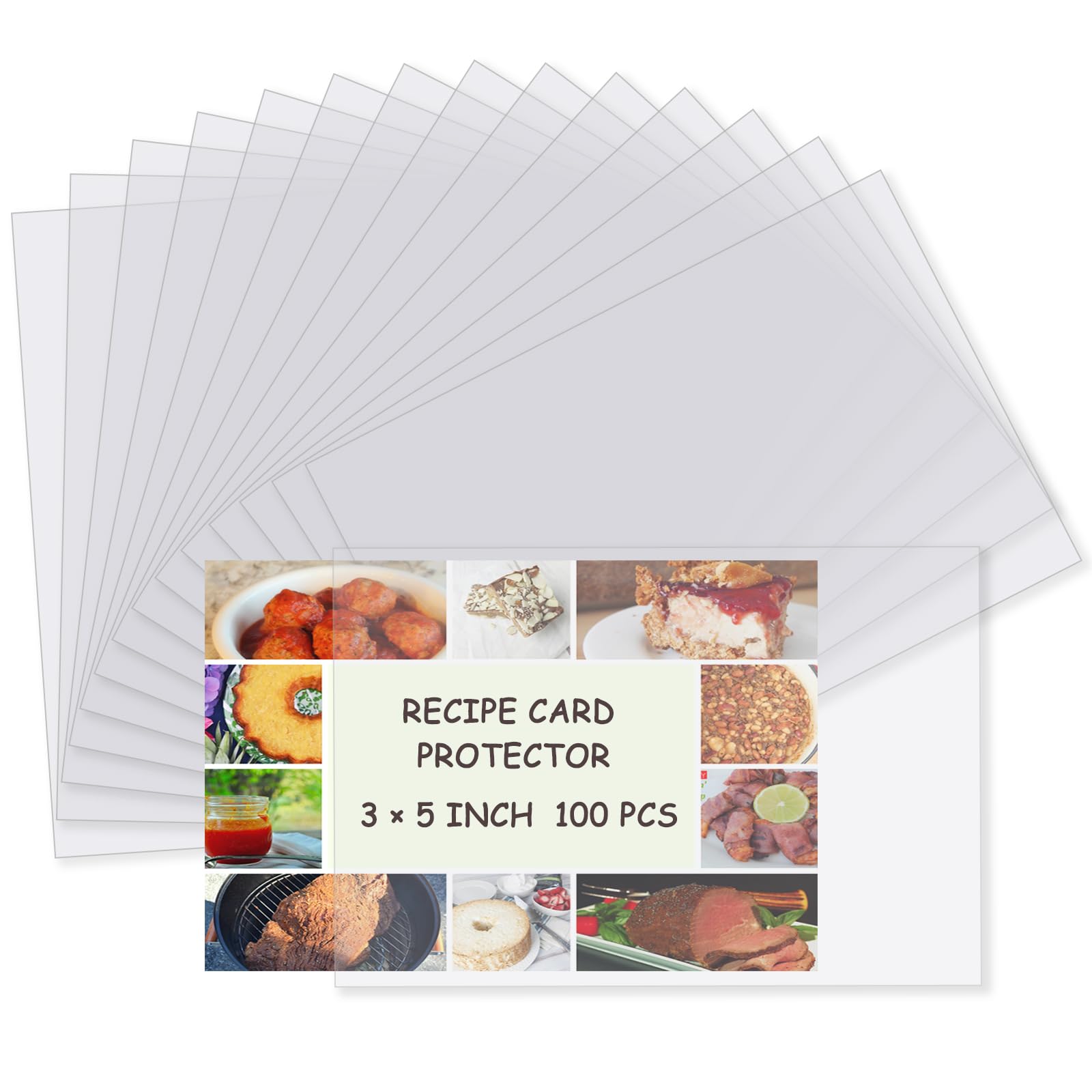Recipe Card Protectors, Recipe Card Covers Index Card Sleeves Protect Recipes Kitchen Plastic Cookbook Sheet Protectors Cookbook Page Sleeve - 100