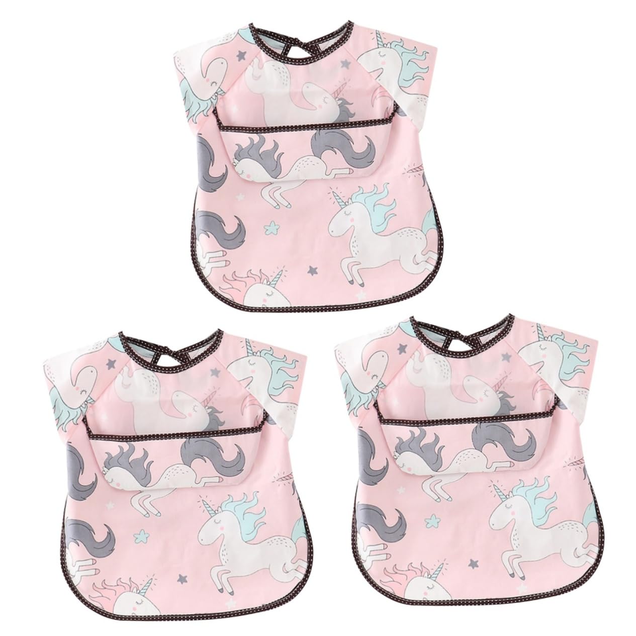 3piezas Babero Para Bebés De Años Diseño Divertido y Práctico Protección Efectiva Contra Derrames Comidas Rosa