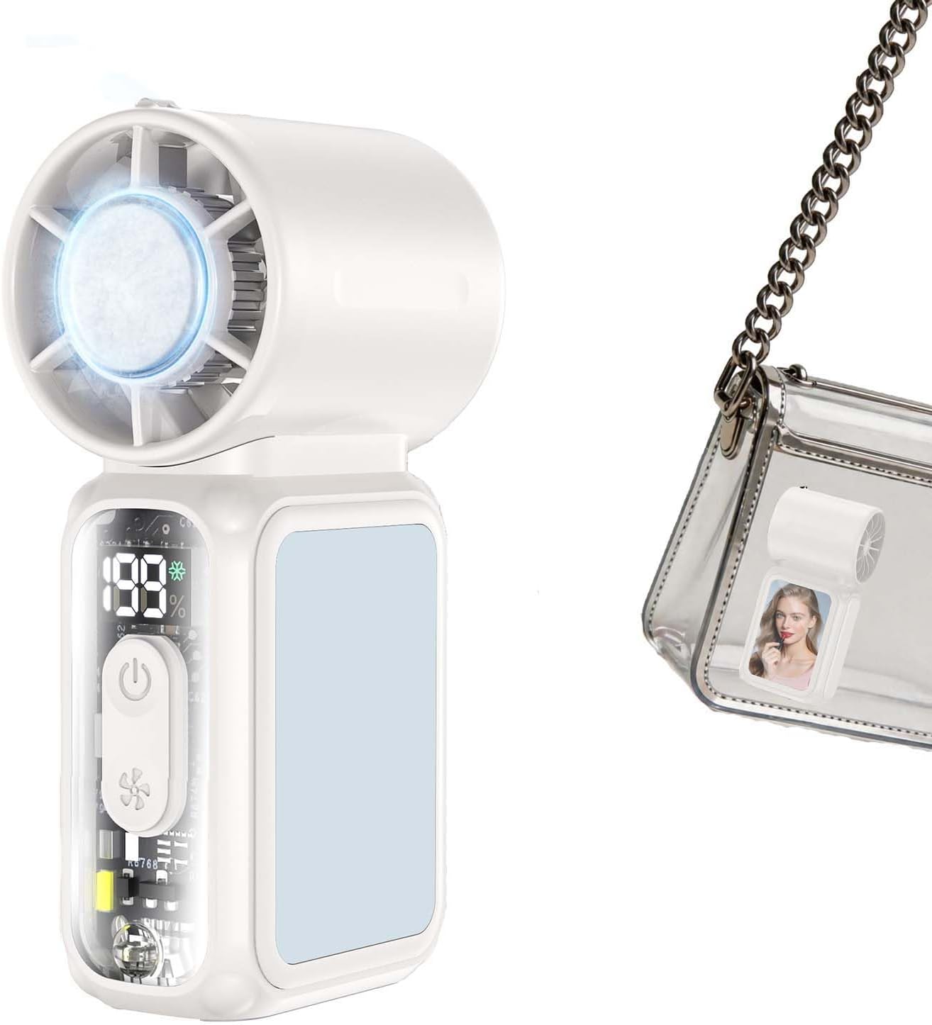 W & O Portable Handheld Fan with Semiconductor Cooling,Speed (1-199) Personal Turbo Mini Fan 4300mAh Rechargeable,Powerful 20000RPM Pocket Hand Fans for Travel/Makeup/Outdoor/Home(White ICE)