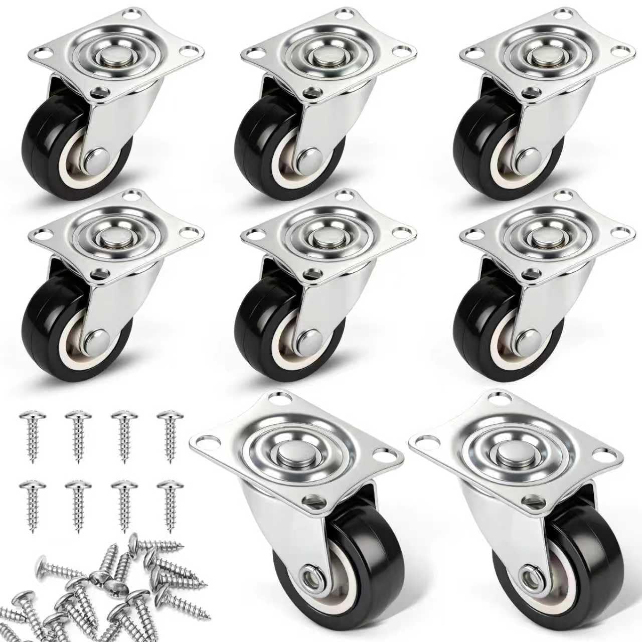 Set di 8 ruote per mobili da 25 mm, ruote girevoli a 360 gradi, in gomma silenziosa, per mobili, scatole, armadi e carrelli