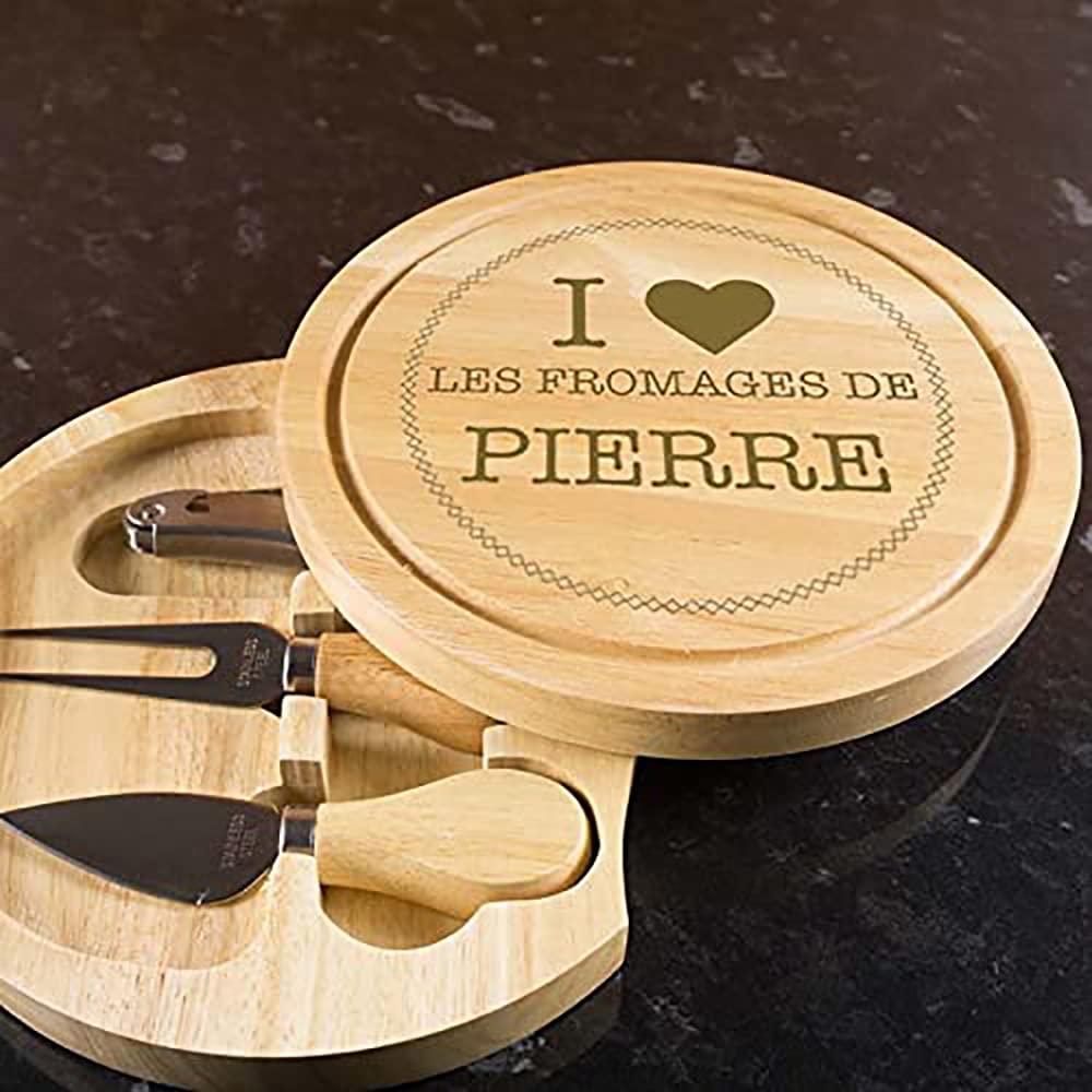 Cadeau personnalisé : Plateau de fromages « I Love » gravé du Texte de Votre Choix
