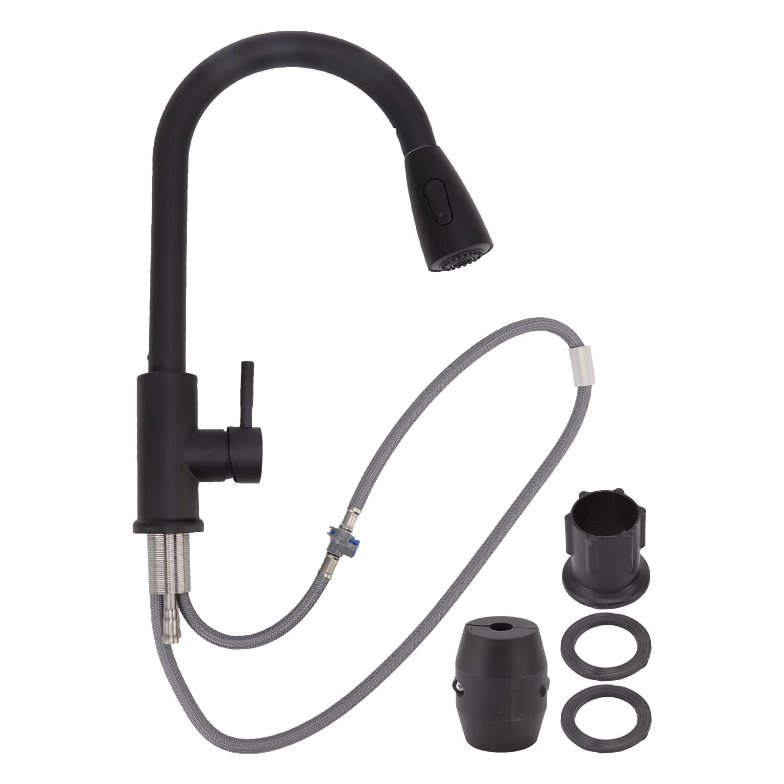 Grifo de cocina extraíble de acero inoxidable, rociador giratorio de 360 ​​grados de alto con acabado para instalación universal de fregadero, diseño moderno negro