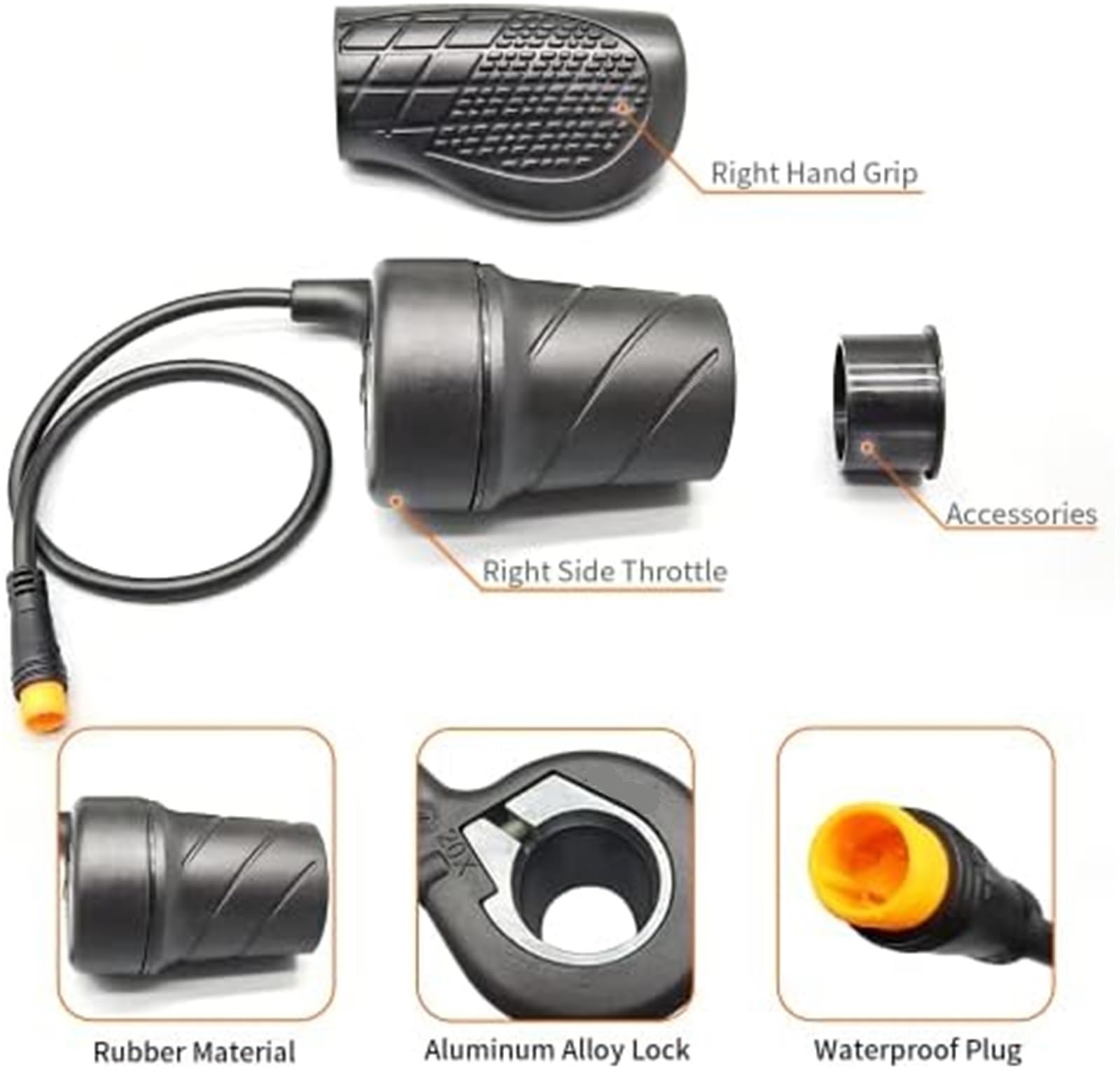 Poignée droite for vélo électrique, accélérateur demi-tour 20x, 24 V, 36 V, 48 V, 60 V, 72 V, connexion étanche for vélos électriques et scooters électriques pliables Accélérateur au pouce pou