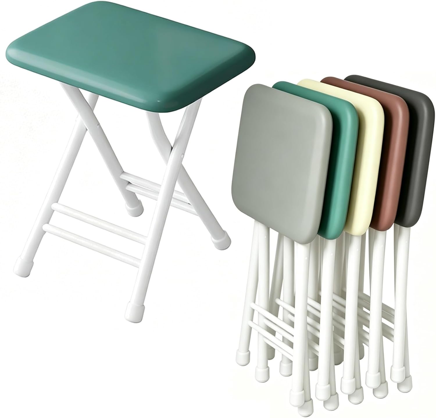 Stackable Kitchen Stools, Waiting Room Chair, Portable Folding Stool, Folding Chair, Lightweight, Indoor Outdoor, for Parties, Home, Office(Black,White Frame)