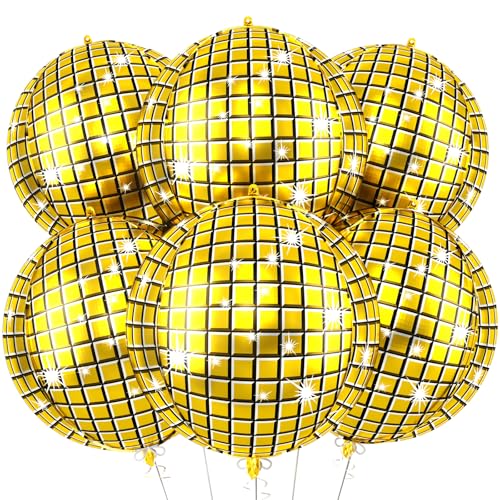 Image of 6pcs 22 Inch Gold Disco Ball Balloons, Gold Big Disco Balloons, 4d Large Foil Aluminum Balloon For Birthday Baby Shower 70s 80s 90s Theme Party Wedding Engagement Graduation New Year Decoration