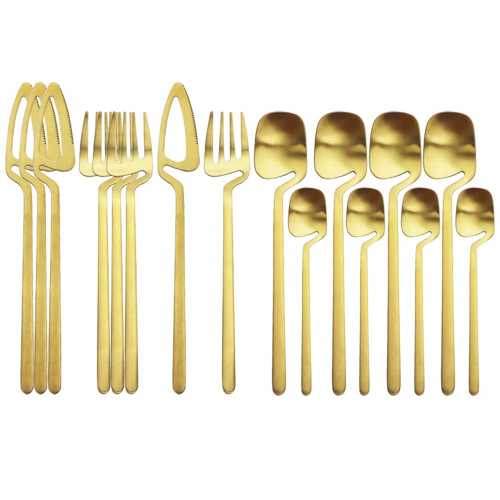 Ménagère or 16pcs avec couteaux de vaisselle fourchettes et cuillères