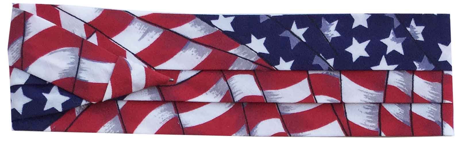 FQH Hat Band - 3-Pleat Lt Weight Cotton/Poly, Polyester, Satin 2-End Hook Hat Band (Americanflag, One Size)