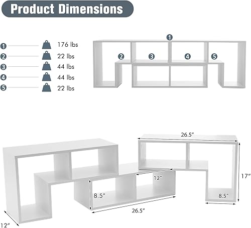 Miniatura 4 de LOKO Soporte de TV de 3 piezas, moderno centro de entretenimiento para TV de hasta 65 pulgadas, mesa consola de TV minimalista, estantería de