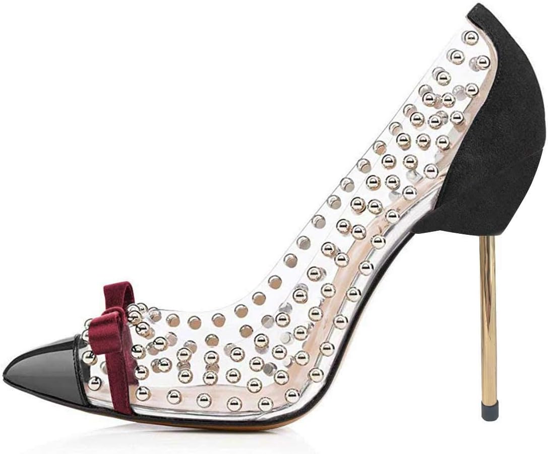 FSJ Women Studded Pointed Toe Transparent Pumps High Heels Shoes with Cute Bowknot US Size 4-15 M - Image 2