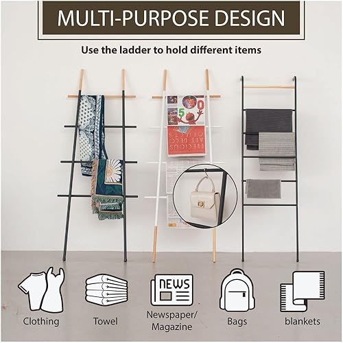 Miniatura 9 de Toallero independiente para escaleras, ahorro de espacio, madera sin arañazos, para uso doméstico, color blanco