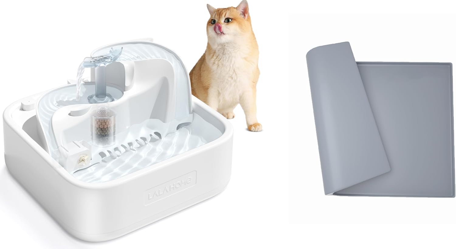 Dog Water Fountain Cat Automatic Water Bowel 3-Stage Design for Multi Pets Water Dispenser for Drinking Waterfall Fountain Kitty with Filters, Easy Clean Quiet Indoor -2L/67oz with Waterproof Mat