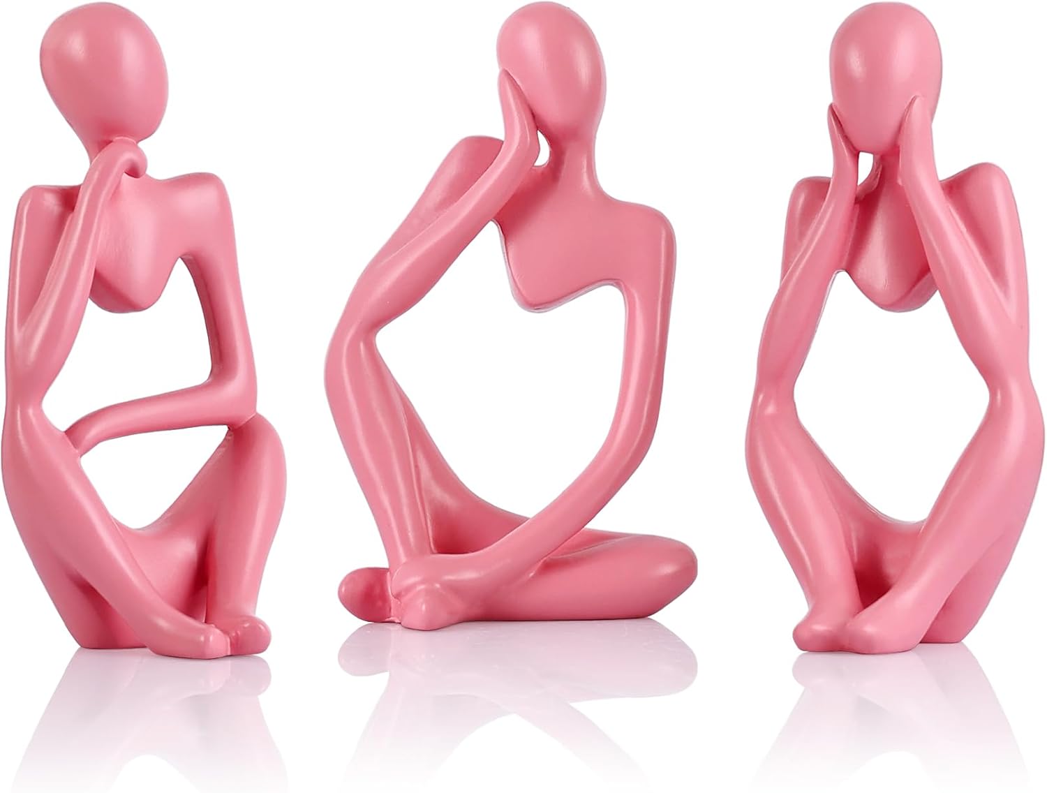 3PCS Pink Thinker Statue Set – Abstract Resin Sculptures, Thinker Statue Decor for Shelf, Desk, Entryway – Minimalist Decorative Figures for Modern Decor, Office, Bedroom, or Living Room and Gift