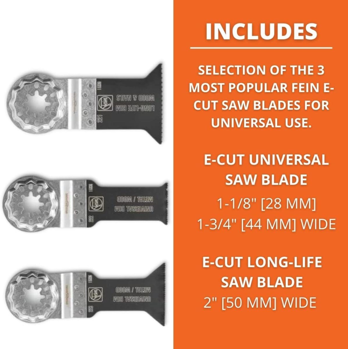 Fein Starlock E-Cut Combo Wood & Metal Saw Blade Set - 3-Piece Kit for Precision Cutting, Includes (2) E-Cut Universal, (2) E-Cut Long-Life Saw Blade - 35222952140