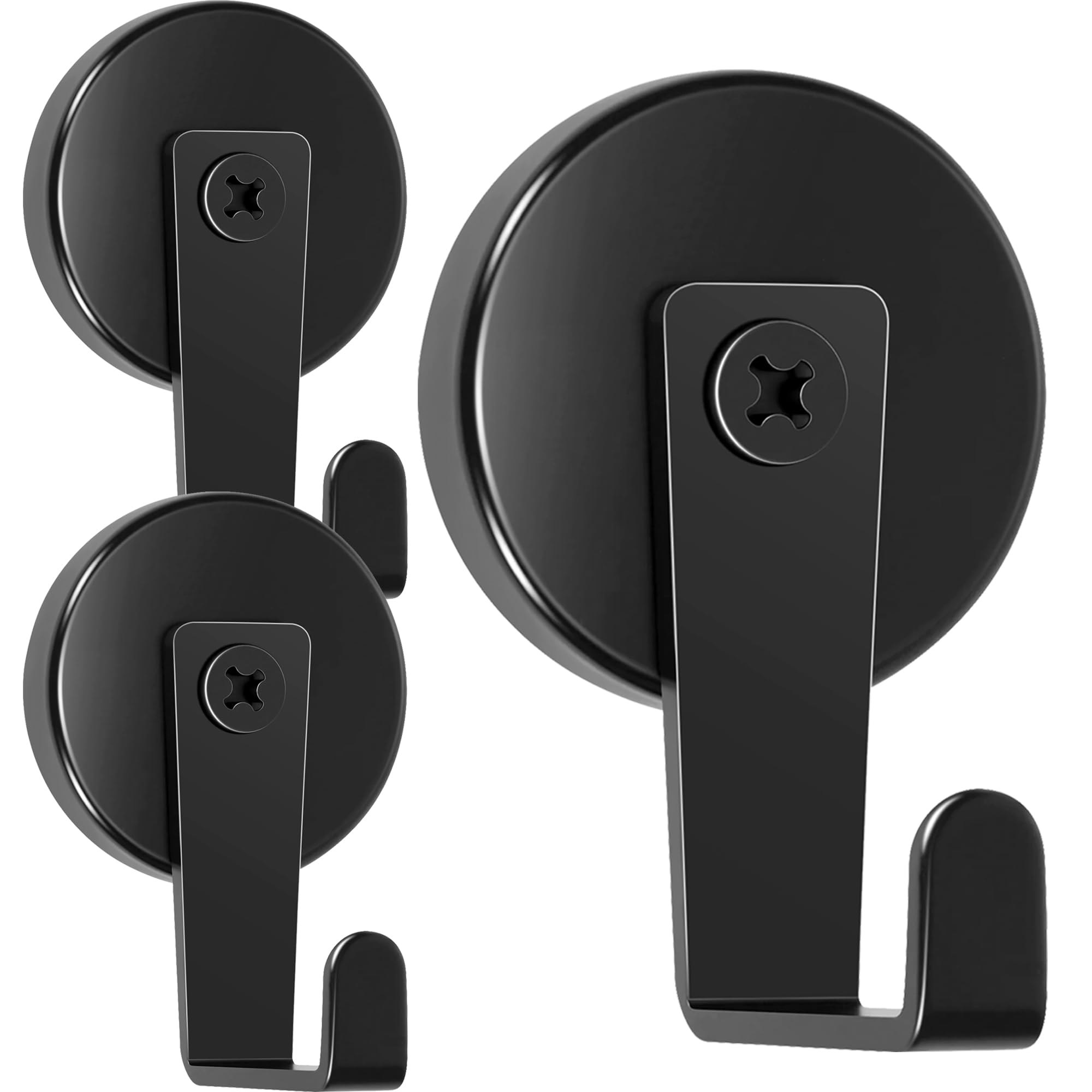 Neosmuk Magnetic Hooks,170lb Heavy Duty Magnet Wreath Hanger,Steel-Tube Base,No-Drill Door Hook, Cruise Cabin Door Hook,Black,3 Pack