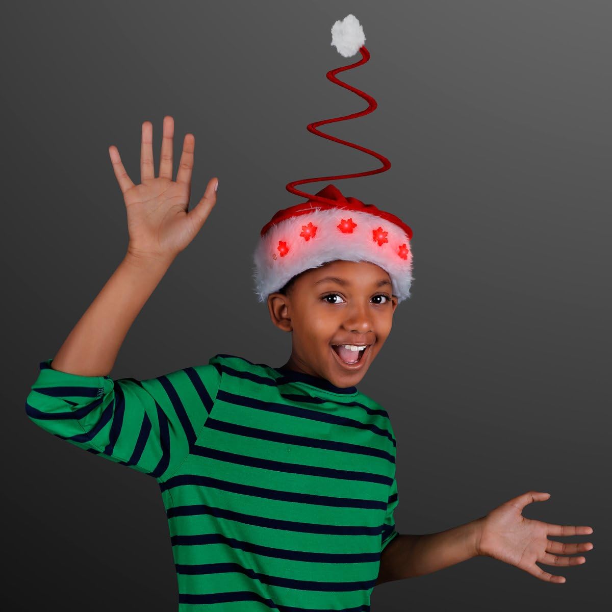 Light Up Silly Spring Santa Hat with Blinky LED Snowflakes (Set of 12)