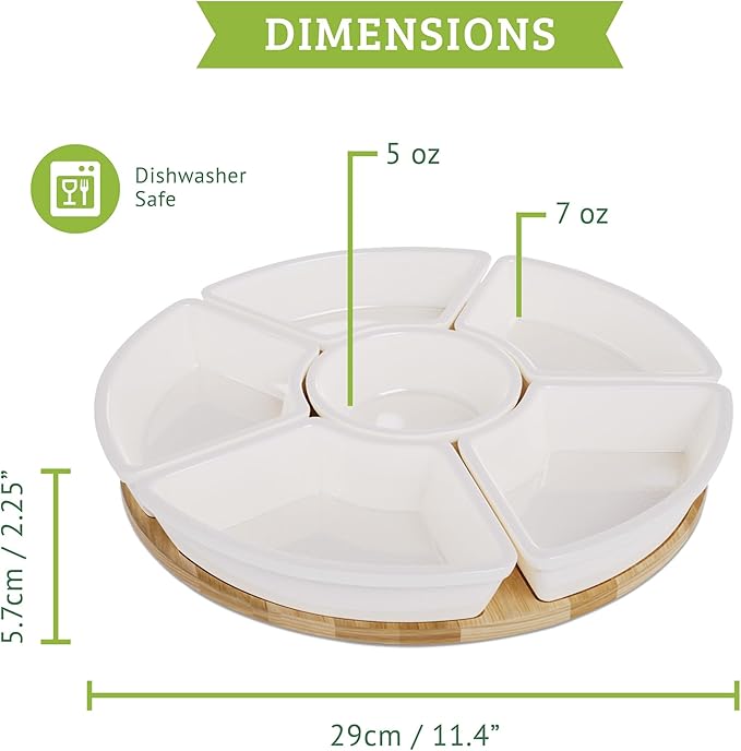 Ceramic Taco Serving Platter - Divided Serving Tray for Taco Tuesday Lazy Susan Taco Bar - Chip and Dip Serving Set for Party - Appetizer Serving Tray for Salsa, Snacks (13 in)