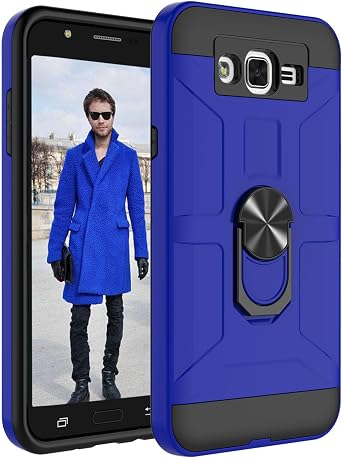 Jeylly Galaxy J7 Case with Stand, Blue | Compatible with Magnetic Car Mount, 2 X Screen Protector included, Military Grade Impact Resistant Shockproof Protective Case