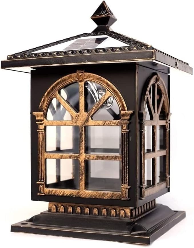 GRAWIT Solar Column Head Light Waterdicht Europese Traditionele Victoria Glazen Lantaarn Outdoor Courtyard Villa Wall Head Fence LED Pillar Lamp E27 Decoratie Street Post Light Courtyard Garden Terrace