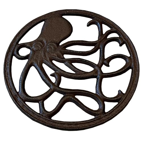 Selections Brown Cast Iron Round Octopus Themed Table Trivet Hot Pot Pan Holder